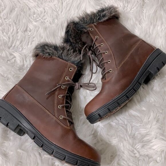 DUBLIN bootie lace up side zip leather waterproof faux fur lined women’s size 10 - Picture 1 of 15